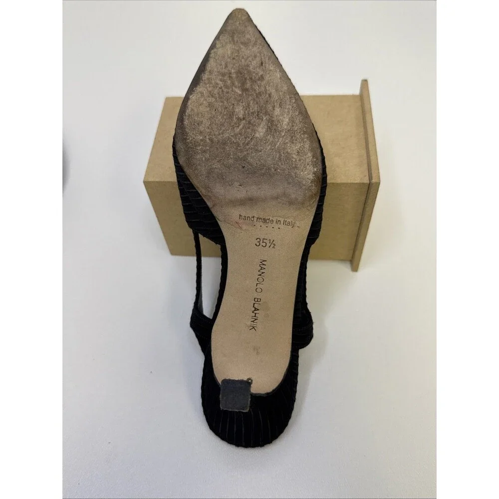 Manolo Blahnik Bretto Satin Slingback Pointy Toe Pumps EU 35.5 - Picture 13 of 16